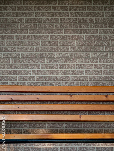 Bench near brick wall, minimalism, minimal art © Yuriy