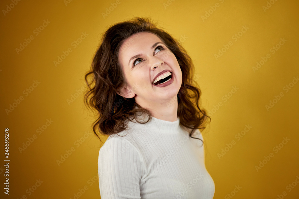 Portrait of middle-aged woman. happy face. happy man with life. on a pink background Portrait of middle-aged woman. happy face. happy man with life. on a pink background