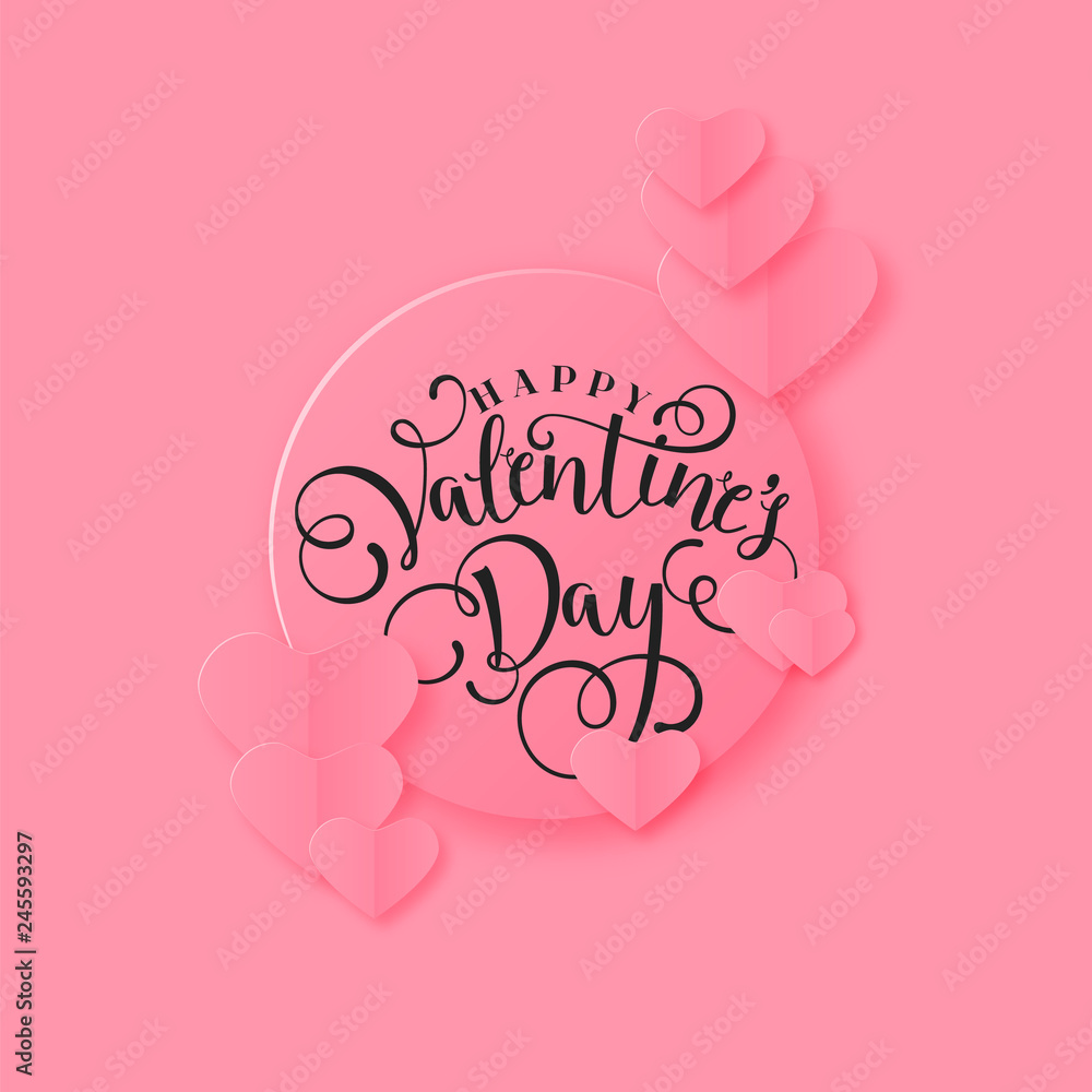 Paper art of pink hearts template on pink background with copy space with Happy Valentine's Day , vector art and illustration. - Vector