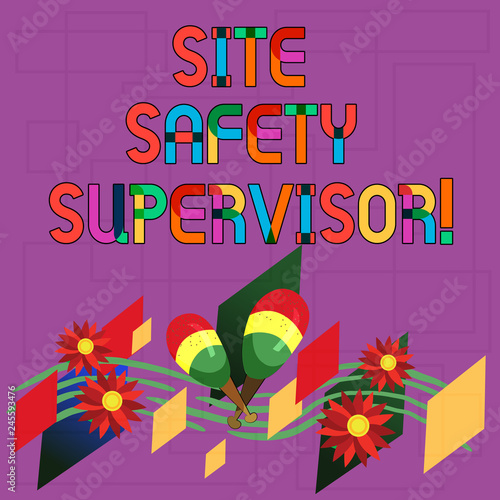 Text sign showing Site Safety Supervisor. Conceptual photo responsible for employing safety regulations in site Colorful Instrument Maracas Handmade Flowers and Curved Musical Staff