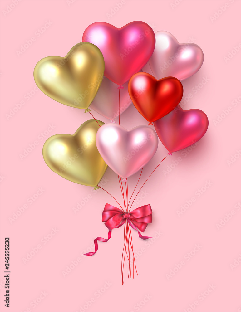 Happy St. Valentine's Day card with bouquet of heart shape balloons.
