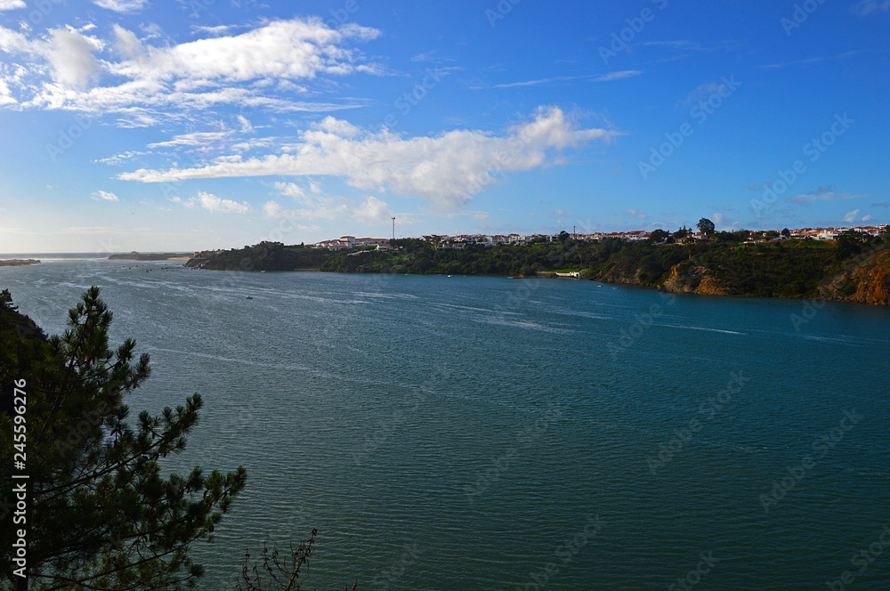 View of the river Mira and the city Vila Nova de Milfontes