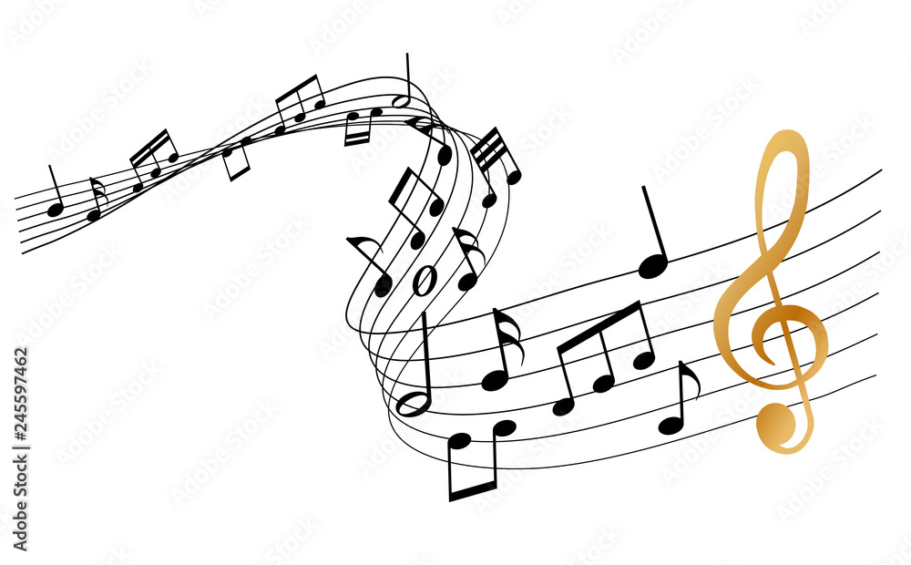 Fototapeta sheet music with golden clef