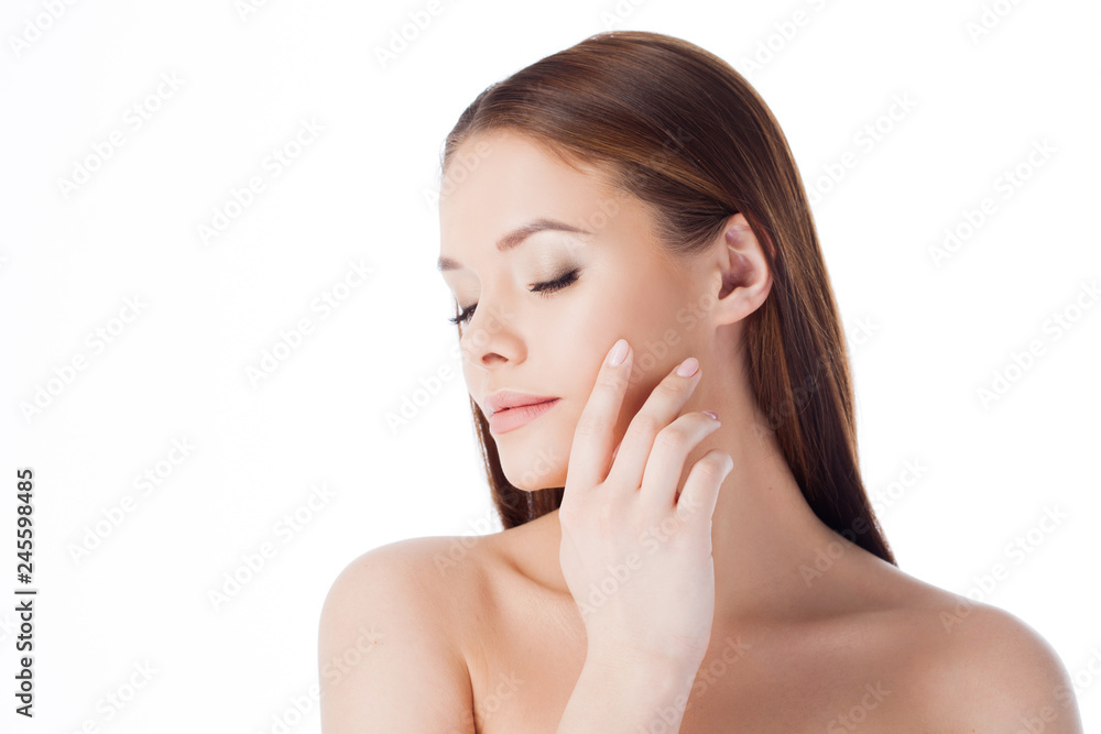 girl uses the cream and the serum. Young and beautiful woman caring for skin girl uses the cream and the serum. Young and beautiful woman caring for skin