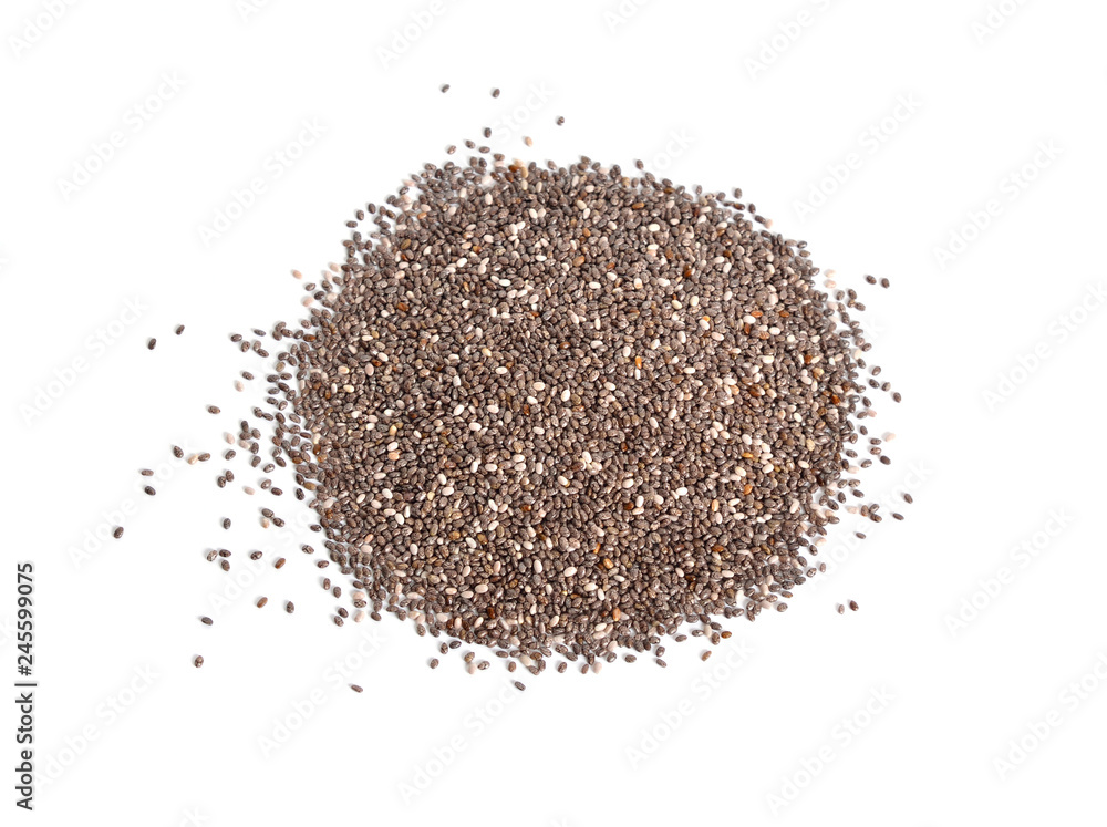 Chia seeds closeup isolated on white background Chia seeds closeup isolated on white background