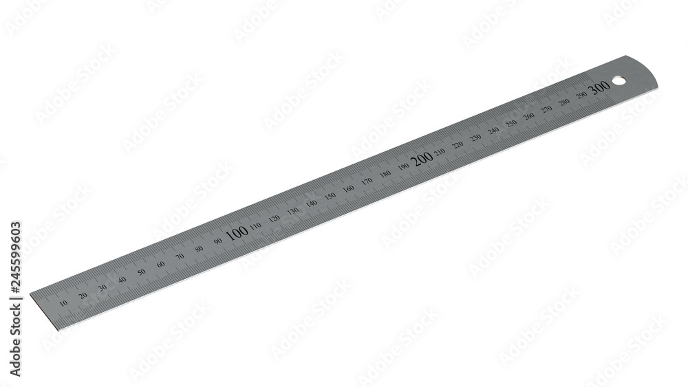 Iron Ruler on White Isolated. Copy Space for Text or Image, Idea Concept for Show length of Item, Unit is Centimeters. 3D Illustration Iron Ruler on White Isolated. Copy Space for Text or Image, Idea Concept for Show length of Item, Unit is Centimeters. 3D Illustration