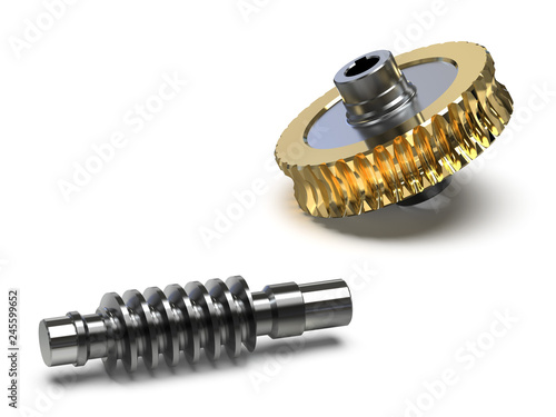 Training image of the worm gear assembly, 3d illustration