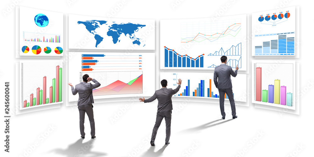 Businessman in business visualization and infographics concept Businessman in business visualization and infographics concept