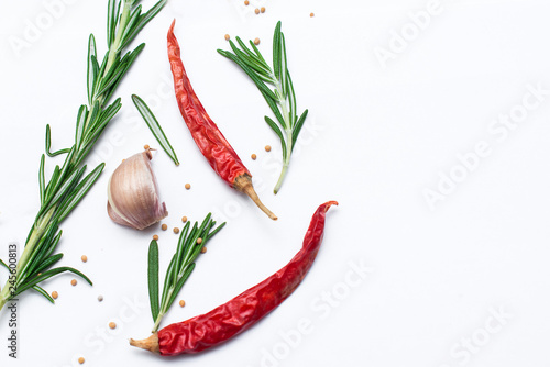  Herbs and spices on white background