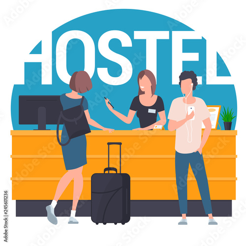 Guests at hostel lobby