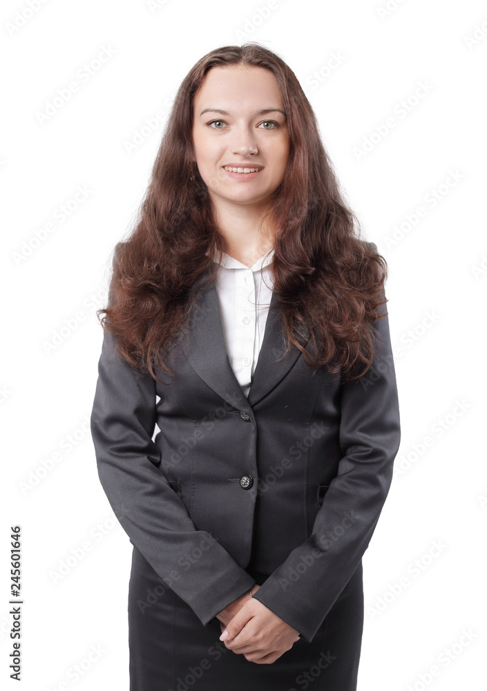 portrait of friendly young business woman.isolated on white portrait of friendly young business woman.isolated on white