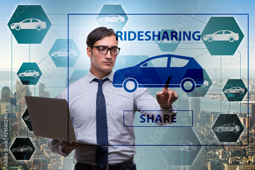 Businessman in carpooling and carsharing concept