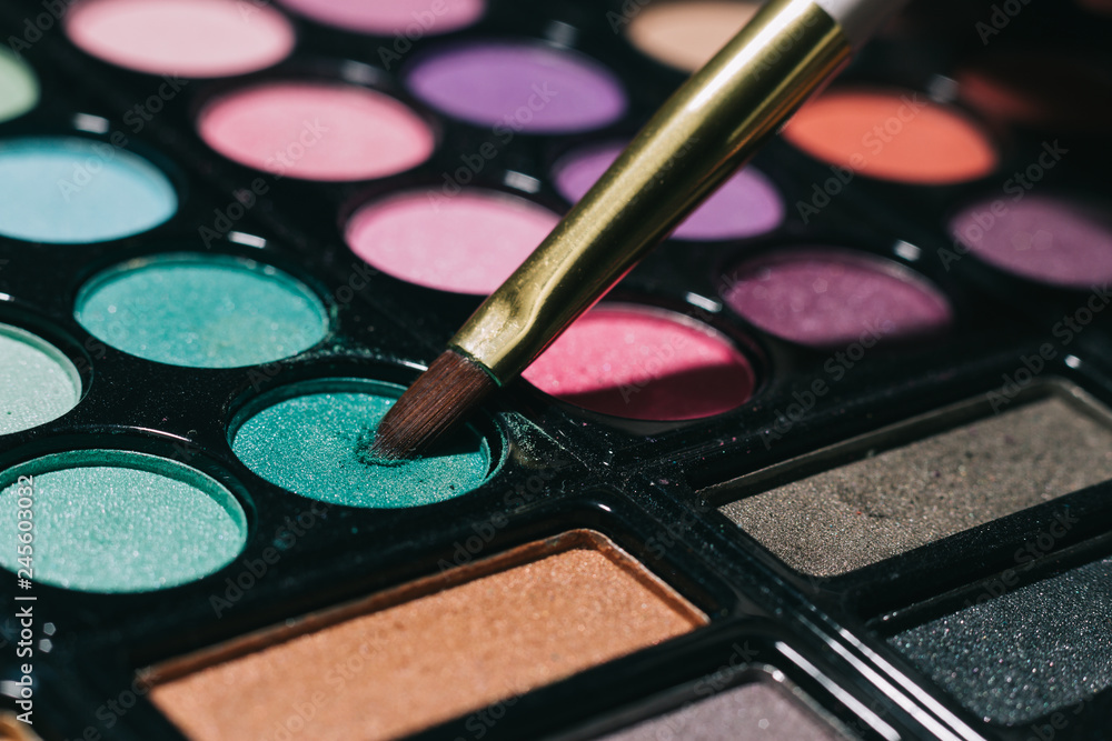 close up. makeup brush and eye shadow . close up. makeup brush and eye shadow .