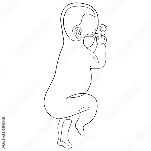 One line drawing cute sleeping baby. Modern minimalism art, aesthetic contour. Little kid in the minimalist style. Continuous line vector illustration
