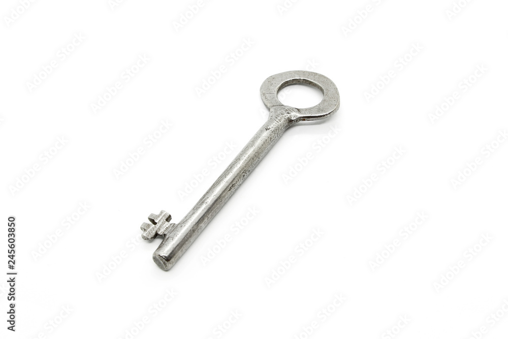 Old silver key isolated on white background Old silver key isolated on white background