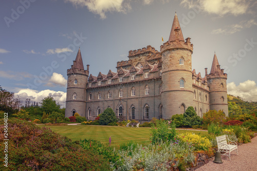Inveraray castle, impressive fortress north of the village, has been since the fifteenth century the abode of the Dukes of Argyll, chiefs of the Campbell clan, Highlands, Scotland