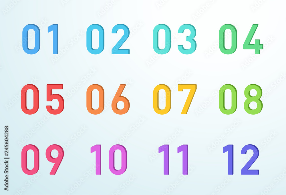 Naklejka premium Bullet Point Colorful Cut Out Numbers 1 to 12 Vector