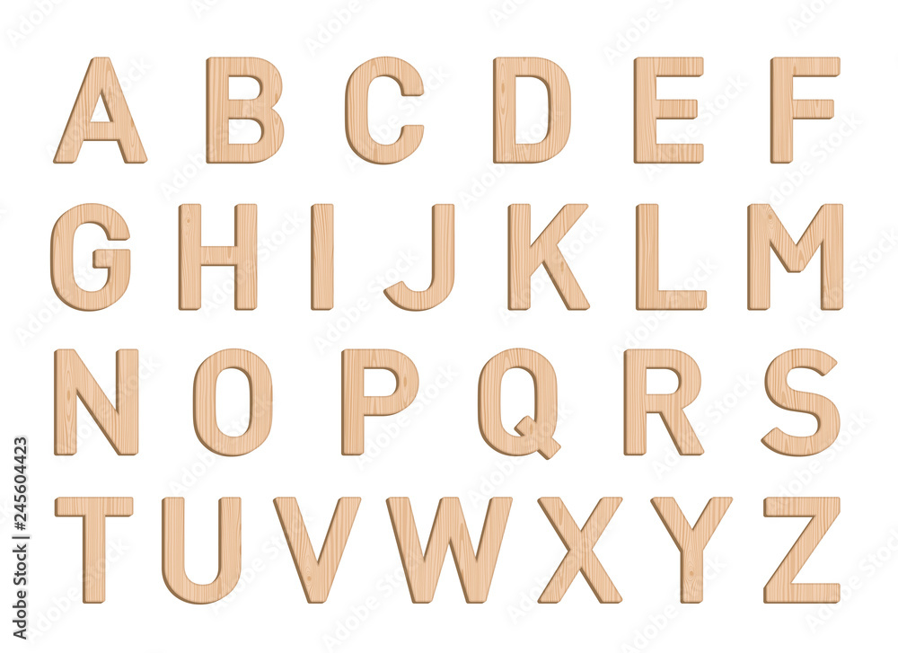 Wooden Font Letter Elements Set A to Z Vector 3d Illustration Wooden Font Letter Elements Set A to Z Vector 3d Illustration