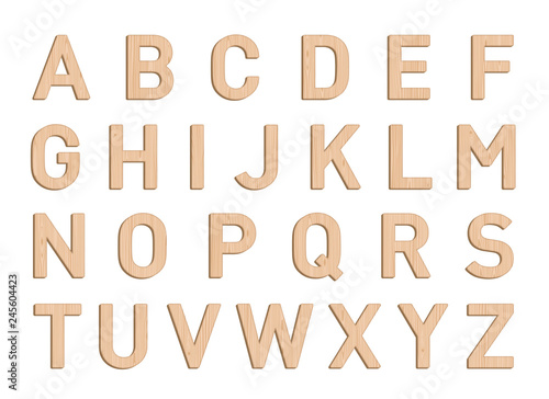 Wooden Font Letter Elements Set A to Z Vector 3d Illustration