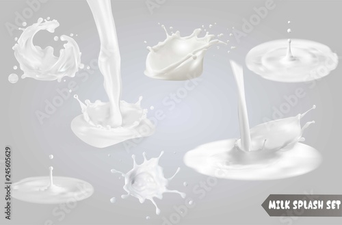 Milk splashes set. Vector illustration.