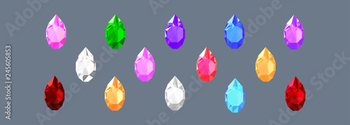 set of drop shaped gem stones of different colors