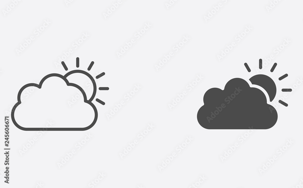Sun and cloud filled and outline vector icon sign symbol Sun and cloud filled and outline vector icon sign symbol