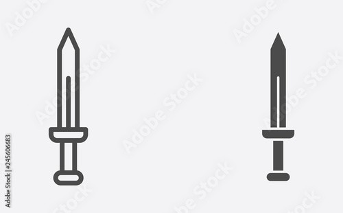 Sword filled and outline vector icon sign symbol