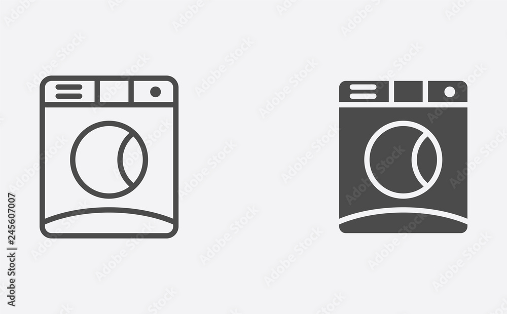 Washing machine filled and outline vector icon sign symbol