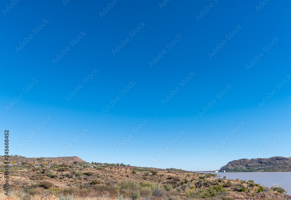 Vanderkloof town and the Vanderkloof Dam in the Orange River Vanderkloof town and the Vanderkloof Dam in the Orange River