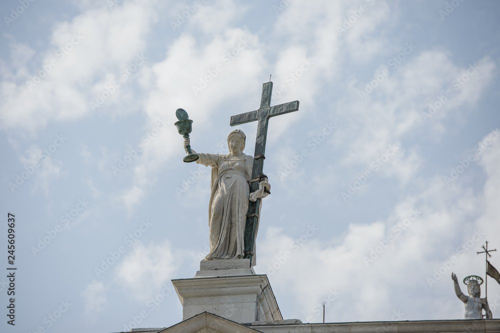 The statue at the San Redentore church at the isle Giudecca in Venice, Italy