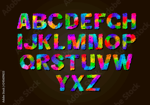 Set of colorful letters. Color vector latin alphabet. Rainbow font color. Color paper applique ABC, negative alphabet poster template Typography Design.