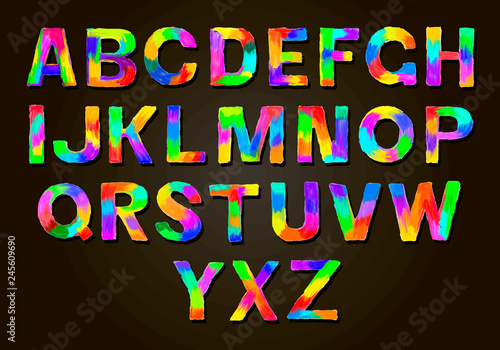 Set of colorful letters. Color vector latin alphabet. Rainbow font color. Color paper applique ABC, negative alphabet poster template Typography Design.