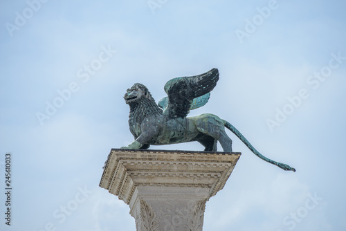 Famous winged lion on San Marco square in Venice, symbol of the film festival