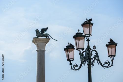 Famous winged lion on San Marco square in Venice, symbol of the film festival