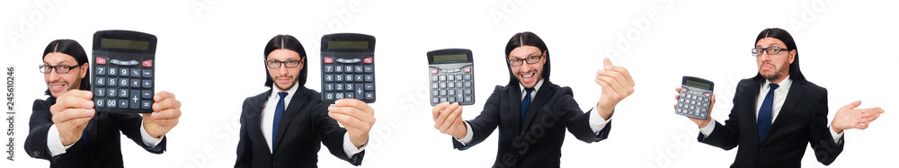 Man with calculator isolated on white Man with calculator isolated on white