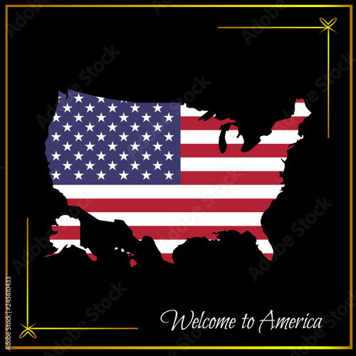 Background Map of United States Of America with flag cover