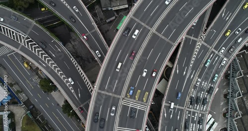 Aerial view of Nanpu Bridge Nanpu Bridge Approach Bridge in Shanghai, the Chinese characters on the road indicate where you are going, it mean 