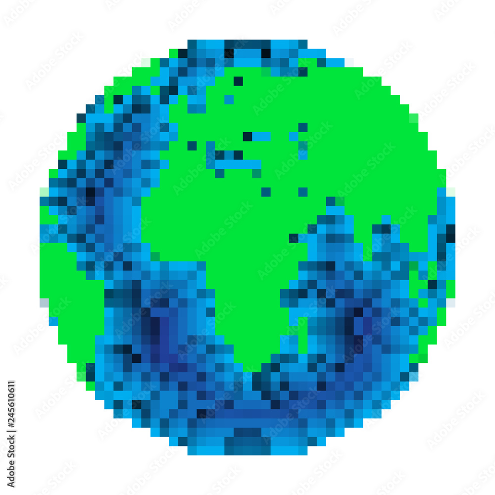 Pixel art design of Earth. Vector illustration.