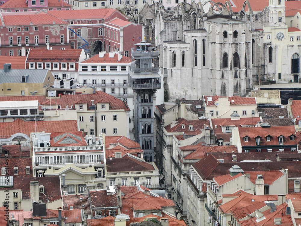 Lisbon; panoramic view wit the elevator de Santa Justa