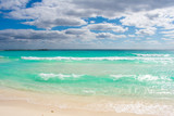 Waves on Caribbean sea. Crystal clear water, Playa Delfines, Cancun, Mexico