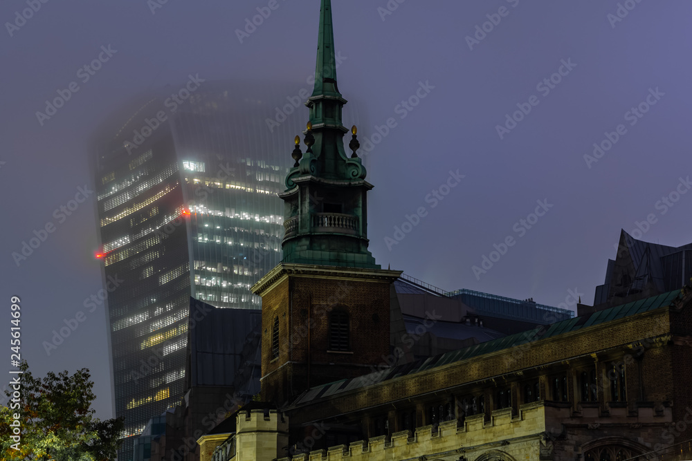 Fototapeta premium All Hallows by the Tower an ancient Anglican church on Byward Street in the City of London at night