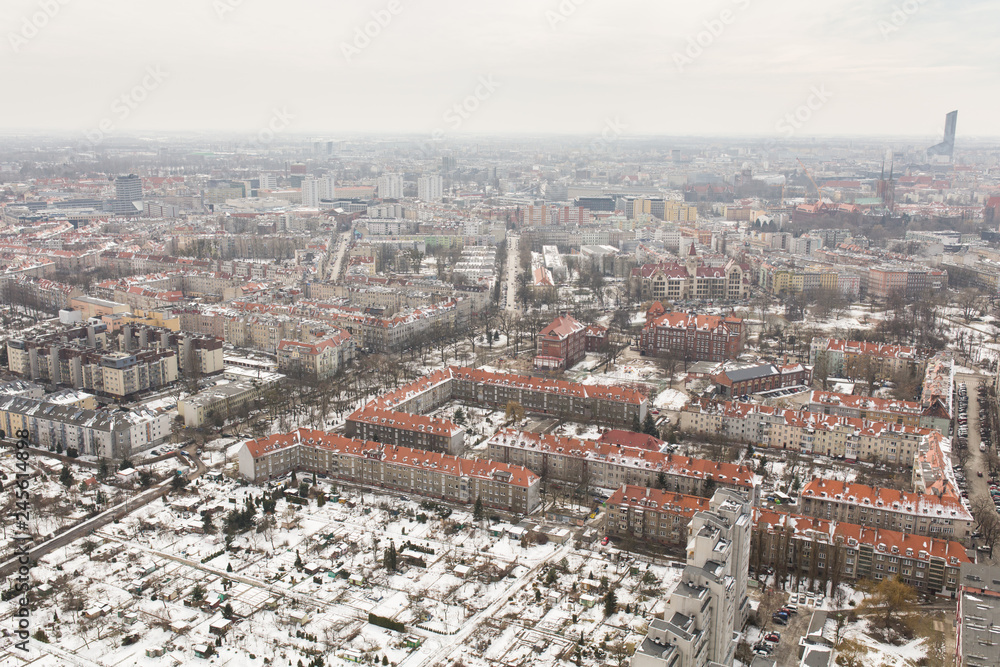 aerial view of the winter wroclaw city