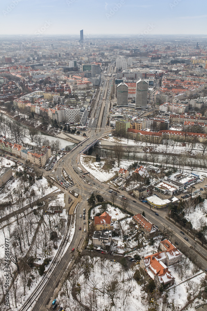 aerial view of the winter city landscape
