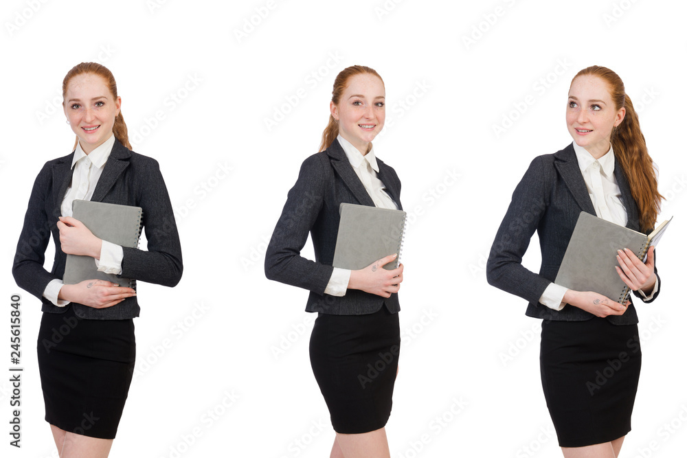 Woman with diary isolated on white Woman with diary isolated on white