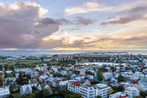 Aerial view of Reykjavik from the top of Hallgrímskirkja church