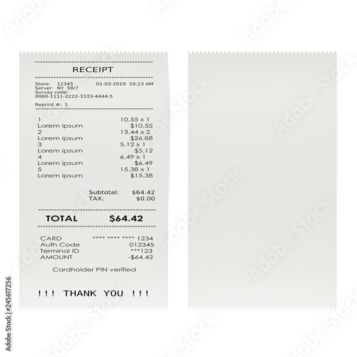 Printed receipts, bills. 3D rendering
