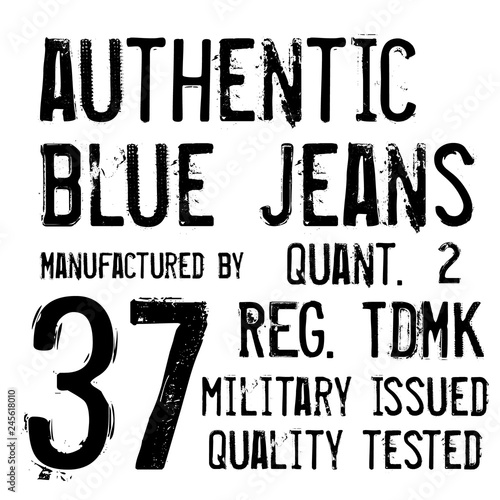 Denim label typographic elements
