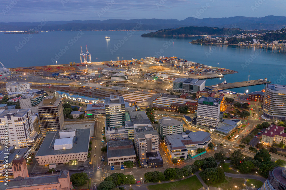 Wellington cargo shipping district at twilight 