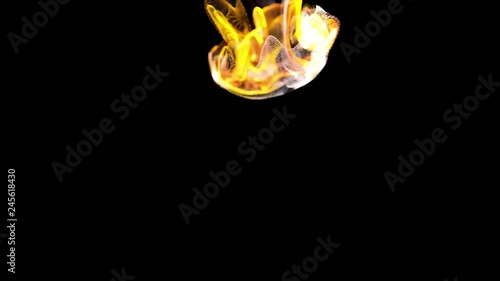 4k background, animation of complex particles simulation advection with turbulence streams, twirl and curl in viscous fluid in slow motion with deph of filed as alpha channel luma matte. fire color 32 photo