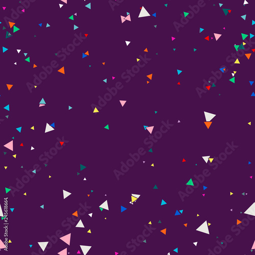 Abstract seamless pattern with colorful chaotic small triangles. Infinity triangular messy geometric pattern. Vector illustration.    